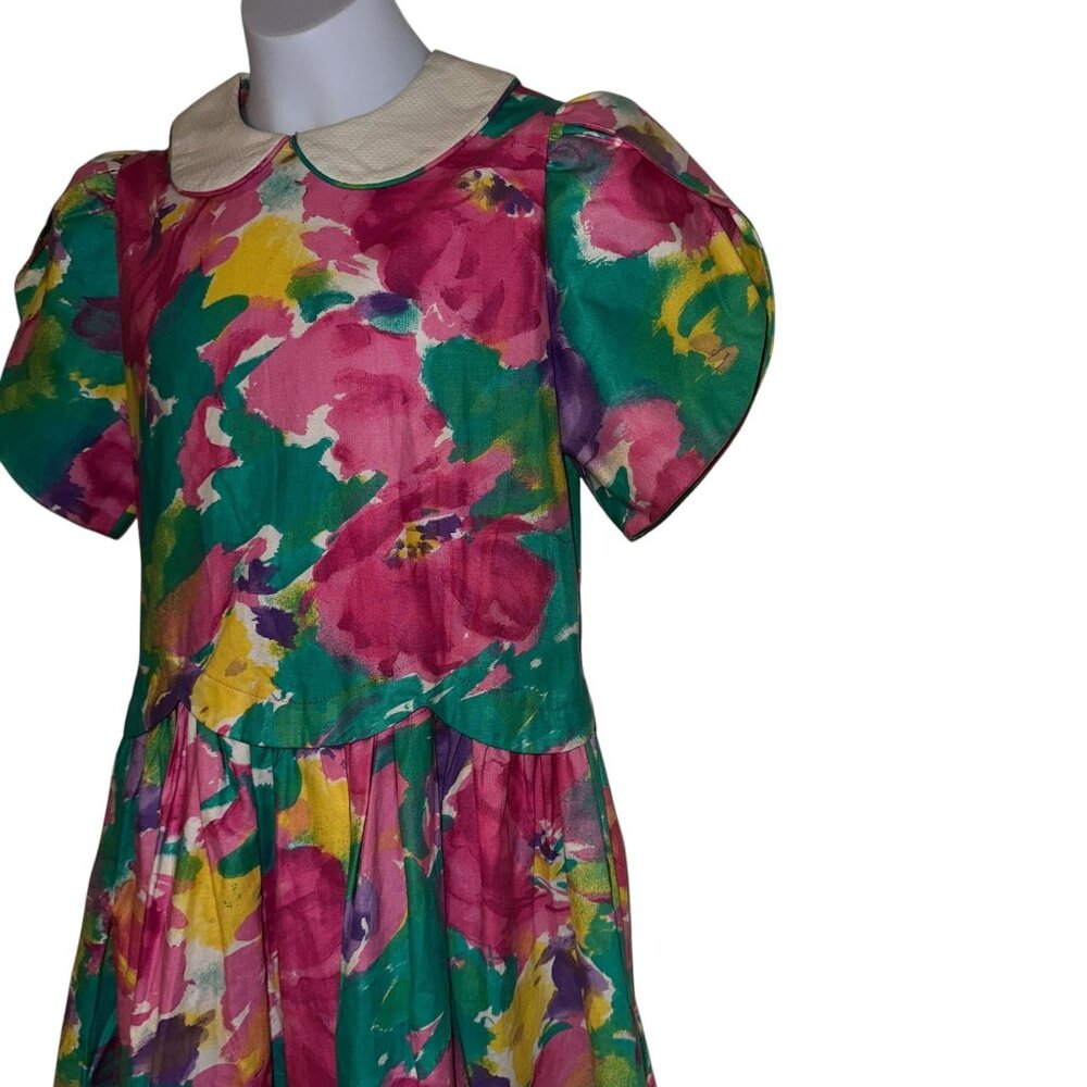 Vintage Cary San Francisco Dress Big Girls 14 Bright Floral Modest Long Maxi - Picture 4 of 10
